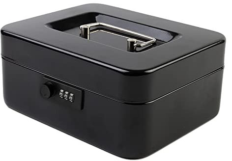 Geldkassette mit Zahlenschloss ， Safe Metall Spardose mit Geld Tablett, für Sicherheit, Lock Box, 20 x 16 x 9 cm schwarz