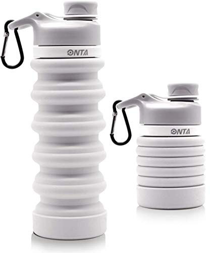 ONTA Faltbare Wasserflasche - BPA-freie für unterwegs, Lebensmitteltaugliche, Tragbare, Lecksichere Reise-Wasserflasche aus Silikon, 20 oz (Grau)