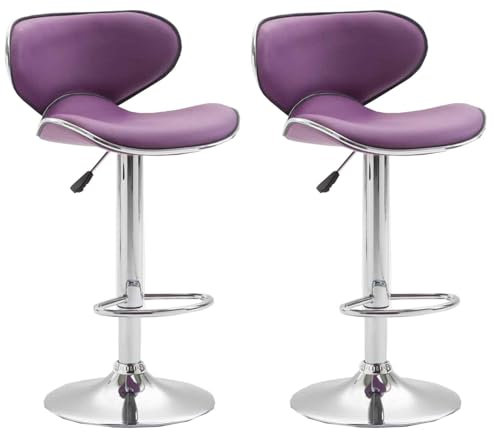 CLP 2er Set Barhocker Las Vegas Mit Kunstlederbezug I Höhenverstellbarer Barstuhl Mit Fußstütze, Farbe:lila, Gestell Farbe:Chrom