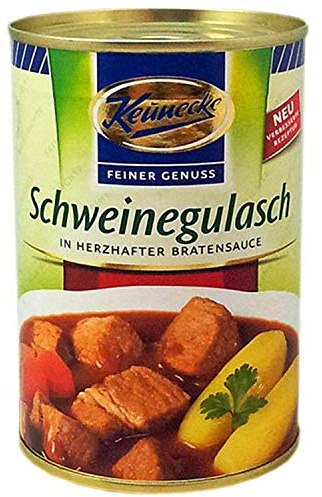Keunecke Schweinegulasch 400 g — zartes Schweinefleisch in Bratensauce mit Zwiebeln — Fertiggericht aus Ballenstedt — inkl. Kochbuch & Geschenkkarte