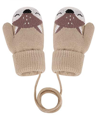 Niedlich Fuchs Handschuhe Doppelstrickwolle Kleinkinder Fäustlinge Verdickte Strickhandschuhe Winterhandschuhe Warme Handschuhe für 1-4 Jahre Kinder