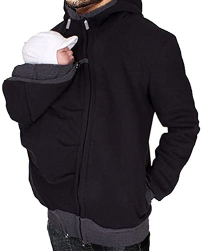 amropi Känguru Hoodie Babytrage Männer Pullover Winter Warme Babytrage Mantel Schwarz,XXL