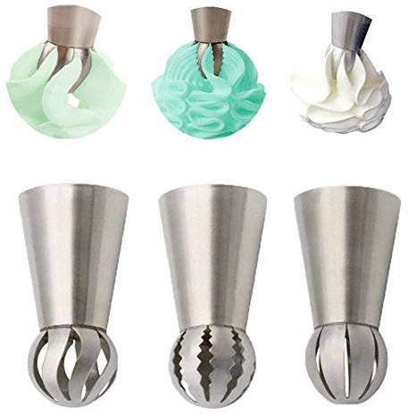 3pcs Icing Décoration Kit de tuyauterie en acier inoxydable Buse russe Boule pâtisserie Buse Grand Icing russe Piping Conseils Buse gâteau Outils de décoration