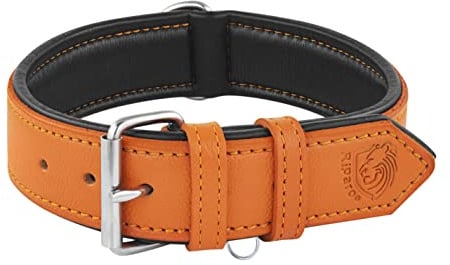 Riparo Echtes Leder Verstellbares Hundehalsband mit Zusätzlicher Verstärkung (XXL: 5CM Breit für 60,9CM - 73,7CM Hals, Orange)