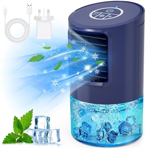 Renfox Portable Air Conditioner, Air Cooler, 5-in-1 Water Cooler with High Cooling Water Tank, 3 Fan Speeds and 7 Colors LED Lights, Personal Air Conditioning Unit for Room and Office