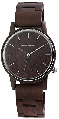 Excellanc Herrenuhr Braun Holz Analog Quarz Holzuhr Armbanduhr