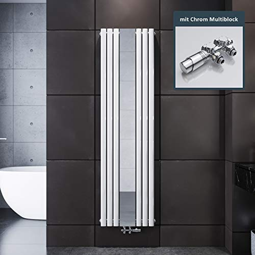 ELEGANT Radiateur avec miroir blanc 1800x500mm avec thermostat multibloc chromé