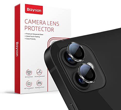 Baytion [2 Stücke Kameraschutz für iPhone 12/12 Mini，Aluminiumlegierung 360 Grad Linsenschutz [Anti-Kratzen] [Fall-freundlich], Schwarz