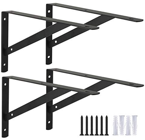 Ouvin Wall Mounted Shelf Brackets 4 Pack Triangle Shelf Brackets for Shelves Iron Shelf Supports with Screws Right-Angle Corner Brace (12inch) Black