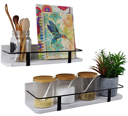 Eitida Mensole Decorative in Legno Rustico - Set di 2 Mensole Galleggianti - Bianche - Camera da Letto, Bagno, Soggiorno, Cucina - Espositore Legno (Grande e Piccolo)