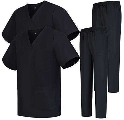 MISEMIYA - Pack * 2 Pcs - CASACA Y PANTALÓN SANITARIOS UNISEX UNIFORMES SANITARIOS MÉDICOS 2-6801-6802 - L, Negro 68