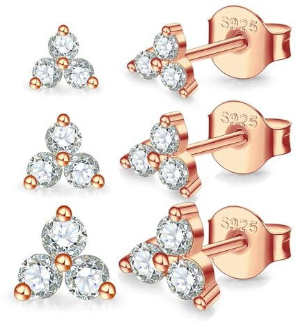 MASOP Ohrstecker Rosegold Set, Klein Zirkonia Silber 925 Stecker Rosevergoldet 3mm/4mm/5mm Schmuck Geschenke für Frauen Damen Mädchen