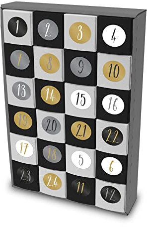 itenga SET Adventskalender zum Füllen Würfel 5cm (außen grau) + Sticker Z52 + V17 schwarz weiß