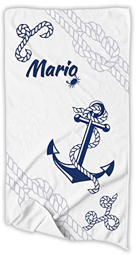 Unikatolo XL Badetuch weiß Anker 100 x 180 cm | mit Name Bedruckt personalisiert | Geschenk Reisegutschein | Kreuzfahrt Segelurlaub Segeln | Geldgeschenk Urlaub Reise