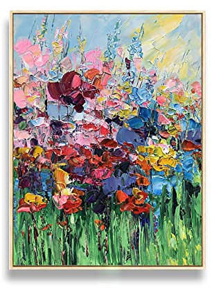 tymhrs Acrylbild,Weißes Lila Blumen-Ölgemälde-Abstrakte Nordische Blumen-Leinwandmalerei Handg
