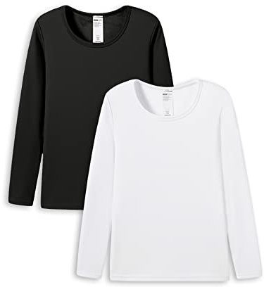 LAPASA Pacco da 2 o 1 Maglia Termica Donna Manica Lunga Fodera in Micro Pile - Pigiama Abbigliamento Intimo Canottiera Calda Elastica Traspirante Sportiva Nero, Bianco (Pacco da 2)(Caldo) M