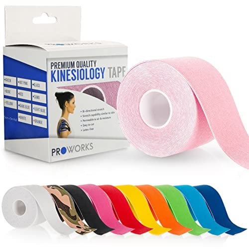 Proworks Kinesiology Tape | 5m Roll of Elastic Muscle Support Tape for Exercise, Sports & Injury Recovery (Baby Pink)