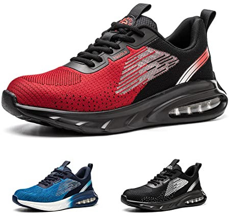 tqgold Arbeitsschuhe Herren Damen Sicherheitsschuhe Leicht Atmungsaktiv rutschfest Luftkissen Sneaker Sportlich Schutzschuhe mit Stahlkappen Schuhe(Rot,41EU)