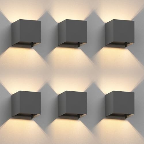 ledscom.de 6 Stück Wandleuchte CUBEL für außen, IP65, Up-/Downlight, anthrazit matt, quadratisch, 1x G9 max. 10W