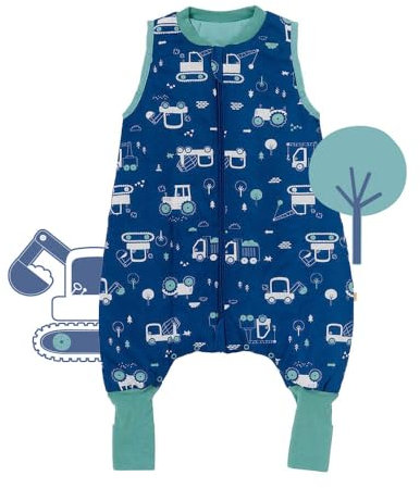 schlummersack Schlafsack mit Füßen Sommer 110 cm 1 Tog dünn Bagger | Kinder Schlafsack mit Beinen und verlängerten Bündchen für eine Körpergröße 110-120cm Füßen 1 Tog