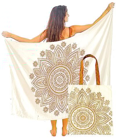 Mandala Life ART Pareo Damen Strand XXL Mit Quasten Baumwolle Groß Strand Pareo Strandtuch Wickeltuch Wickelrock Strandrock Tapisserie Wickeltuch Bikini Cover Up Tuch Für Badeanzug