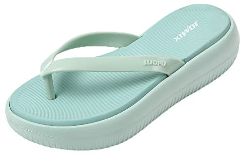 JOMIX Damen Zehentrenner Flip Flops Sommer Schwimmbad Strand Komfort Strand Plattform Sandalen Badelatschen Rutschfeste Badeschuhe 39 (Grün, 39 EU, SD8287)