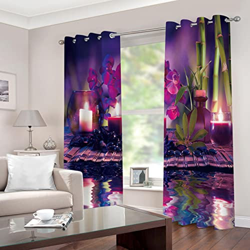 Vorhang Blickdicht Ösenschal 2 Stück x 140 B x 245cm H Bambus & Orchideen & Kerzen Gardinen Wohnzimmer Thermo Gardinen Blickdicht Kinder Vorhänge Schlafzimmer Dekoschals Gardine