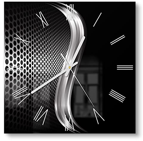 DEQORI Glasuhr | 30x30 cm | Motiv Gitter mit Silberschweif | ausgefallene leise Design Uhr aus Glas | Wanduhr für Wohnzimmer & Küche | moderne Hingucker Uhr für die Wand