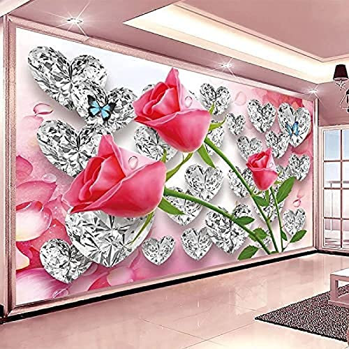 Selbstklebende 3D-Tapete, romantische Stereo-Diamant-Rosen, kreative Fototapete, Hochzeitshaus, Schlafzimmer, wohnzimmer tapeten tapete wand für schlafzimmer retro geometrisch fototapete-300cm×210cm