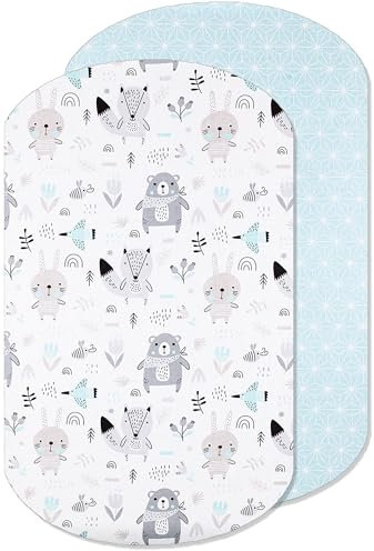 Lovely Hippo 2X Spannbettlaken 100% Baumwolle - Kompatibel Iora - Set 2X - 60x80cm - Kompatibel Iora (Blaue Tiere, 60 x 80 cm)