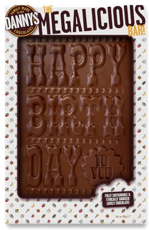 Danny's Chocolate Megalicious HAPPY BIRTHDAY XXL Slab | Handmade Huge 500g Bar | Luxury Single Origin Milk Chocolate | Ethically & Sustainably Sourced | Birthday Gift