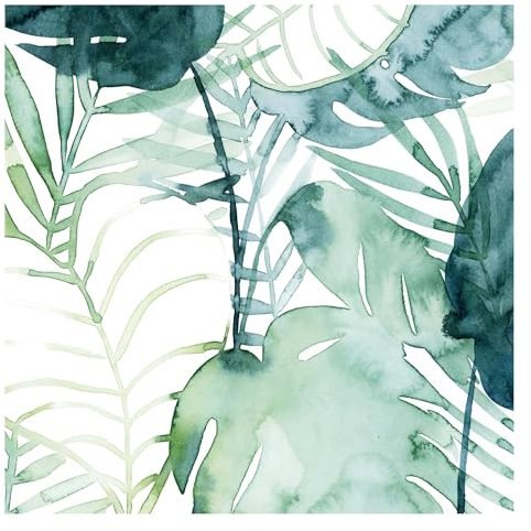 Bilderwelten Fototapete Blätter 192cm x 192cm Modern Natur Aquarell Palmwedel Vliestapete Tapete Wanddeko Ideen Wohnzimmer Schlafzimmer Küche