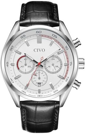 CIVO Uhren-Herren Lederarmband-Schwarz Chronograph Armbanduhr-Herren - klassisch Analog Datum Wasserdicht Herrenuhren Weiß Lässig Quarzuhr, Geschenke Männer