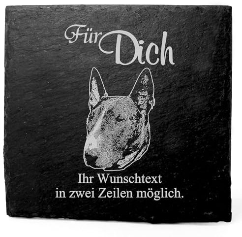 Deko Schiefer Untersetzer personalisiert Bullterrier - Für Dich - 11x11cm Schwarz Bierdeckel Tischdeko Bieruntersetzer Weinuntersetzer