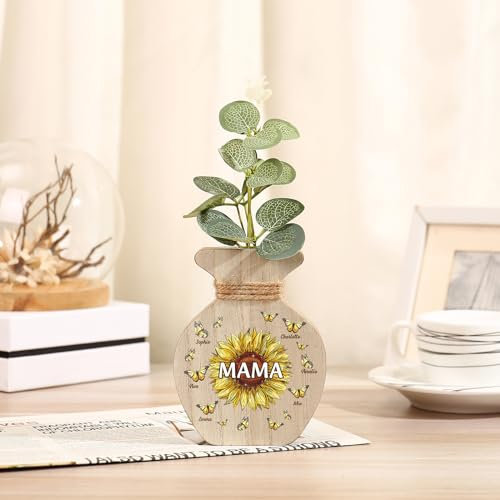 lorajewel Personalisierte Blumen Vase Muttertag Holz Vase mit Gravur Beste Mama Geschenke für Mama Oma Geburtstag Muttertagsgeschenk (E)