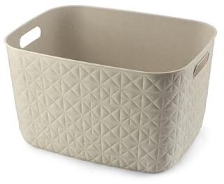 CURVER Aufbewahrungskorb Softex 19 l – elegantes Design – leicht, stapelbar und praktisch – 100% recycelt – 37 x 29 x 22 cm – Elfenbeinfarben