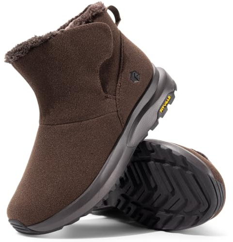 FitVille Bottes d'hiver Pieds Larges pour Homme Bottines de Neige Doublées Chaudes Chaussures Scratch Hiver Basse Plates d'extérieur Antidérapantes marron foncé 47 EU X-Large