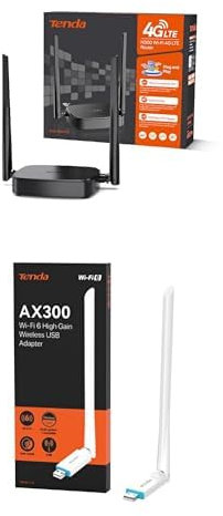 Bundle of Tenda 4G03 Pro Router 4G LTE Cat4 Wireless N300Mbps, Router WiFi con SIM + Tenda U2 V5.0 WiFi 6 USB AX300, Antenna WiFi USB per PC