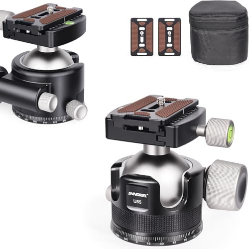 INNOREL Testa a sfera per treppiede a basso profilo da 55 mm, in metallo CNC resistente, testa panoramica a 360 gradi, compatibile con piastra a sgancio rapido Arca da 1/4 per treppiede, monopiede e
