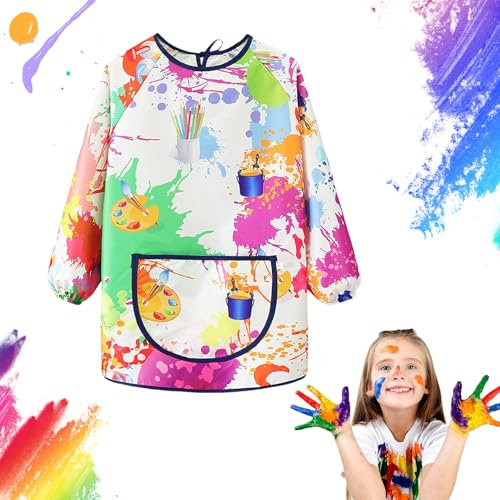 NATOSU Malschürze, Malschürze Schule, Malkittel Kind 6-12 Jahre mit Taschen, Verstellbare und Wiederverwendbare Kochschürze für Mädchen, Jungen für Schule, Kunst, Basteln, Malen
