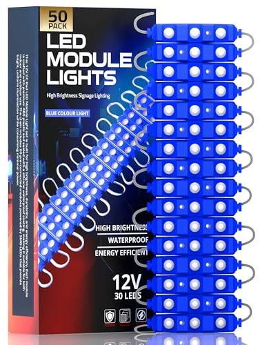 LEDSone Lot de 50 modules LED 12 V 120-150 lm IP 65 étanche avec ruban adhésif arrière pour éclairage intérieur de voiture pour enfants, décoration (bleu)