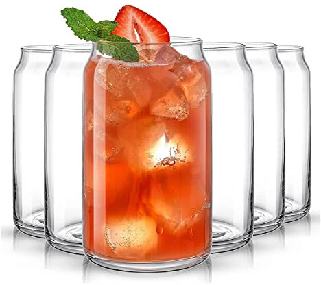GIWFBQTR Lot de 6 Verres à BièRe de 16 Gobelets en Verre Transparents en de Canettes de Soda, Jolis Gobelets à Café Glacé