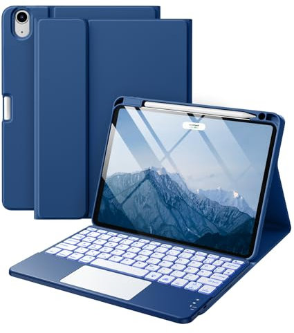 Vobafe Hülle mit Tastatur für iPad Air 11 Zoll (2025 M3/2024 M2), iPad Air 5 4 2022/2020 10,9 Zoll, Mutil-Touch Trackpad 7 Farben Beleuchtete Abnehmbare Keyboard Schutzhülle mit Stifthalter, Navyblau
