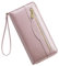 Vulkitty Portefeuille RFID pour femme, grand portefeuille en cuir pour femme, portefeuille long avec dragonne, Rose brillant