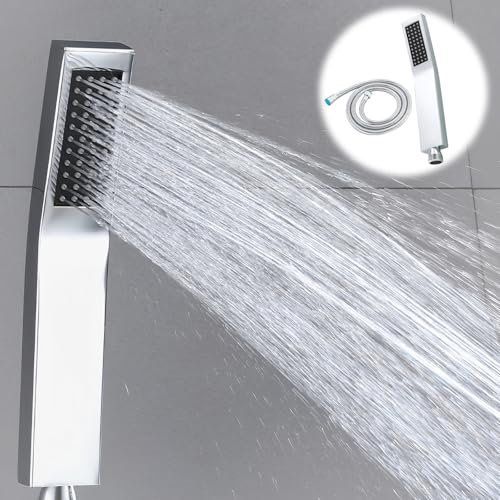 WIYETY Alcachofa de ducha de mano de acero inoxidable: cabezal de ducha rectangular antical, alcachofa de ducha con manguera de 1,5 m, cabezal de ducha de ahorro de agua, ducha de lluvia para familia,