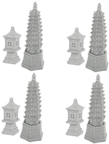 Sosoport 8stücke Miniatur Garten Pagodenstatue Simulierte Wenchang Pagode Und Steinlaterne Für Balkon Und Garten Dekoration Leicht Und Detailreich