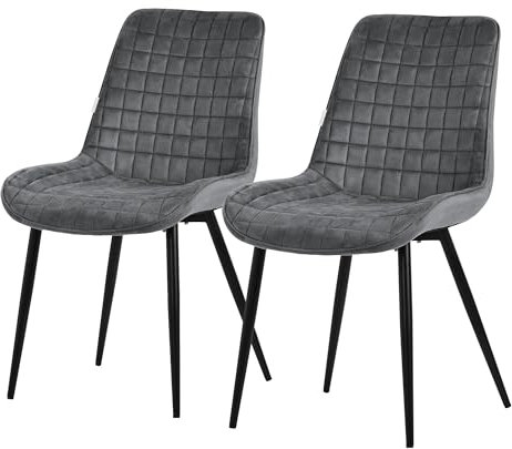 ML-Design Esszimmerstühle 2er Set, Anthrazit, Sitzfläche aus Samt mit schwarzen Metallbeinen, Küchenstühle mit Rückenlehne, Wohnzimmerstühle, Polsterstühle für Esszimmer Küche Büro, Gepolsterte Sessel