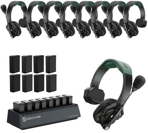 Hollyland Solidcom SE PRO 9 usuarios ENC Cancelación de ruido inalámbrico sistema de auriculares de intercomunicación de 1300 pies con auriculares de una sola oreja de 3.5 mm para sesión de películas