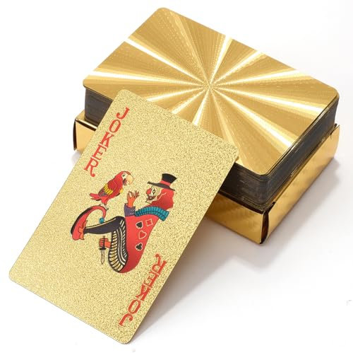 Pokerkarten Gold, Spielkarten Standard, Poker Karten, Kartenspiel, Gold Pokerkarten Plastik, Kartenspiele PVC Pokerkarten, Playing Cards, Kunststoff Poker Plastik Deck Wasserdicht, 55 Pcs Pokers