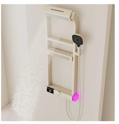 WRJAHCG Wall Mount Shower Faucet Set Rainfall Shower Head,Shower System Handheld Shower Head with Hose And Tub Spout,Shower Panel with Digital Display,Creamy white,Thermostat